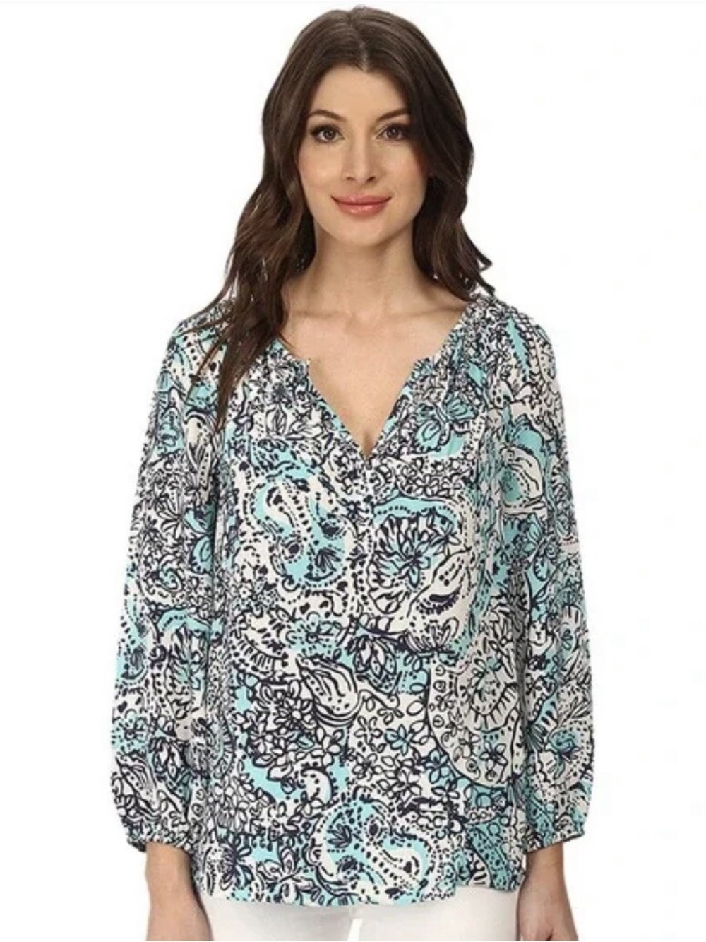 Lilly Pulitzer Sarabeth Silk V neck Blouse XL